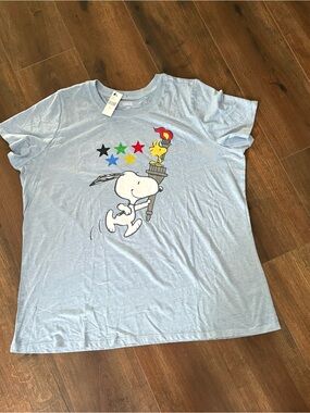 NWT Lane Bryant Light Blue Peanuts Snoopy & Woodstock Torch Graphic Tee